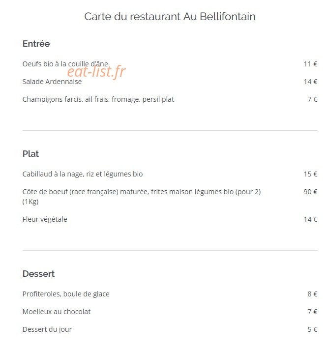 Au Bellifontain — carte page 1