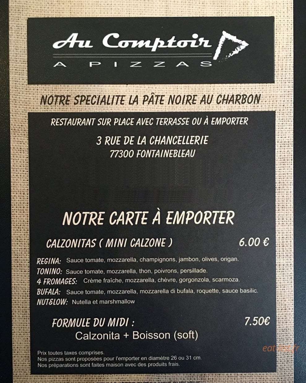 Au Comptoir À Pizzas — carte page 1