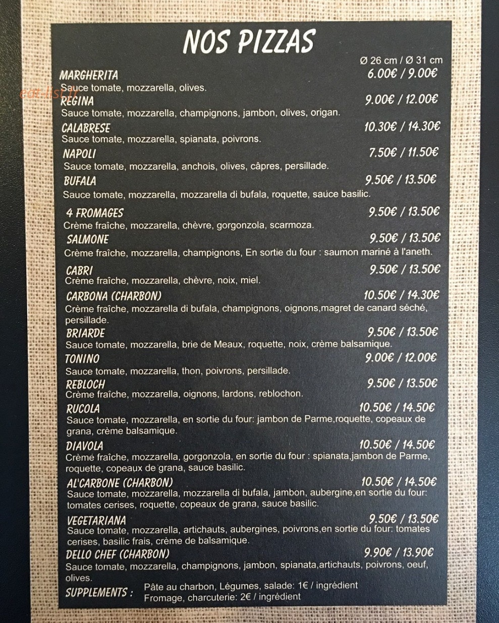 Au Comptoir À Pizzas — carte page 2
