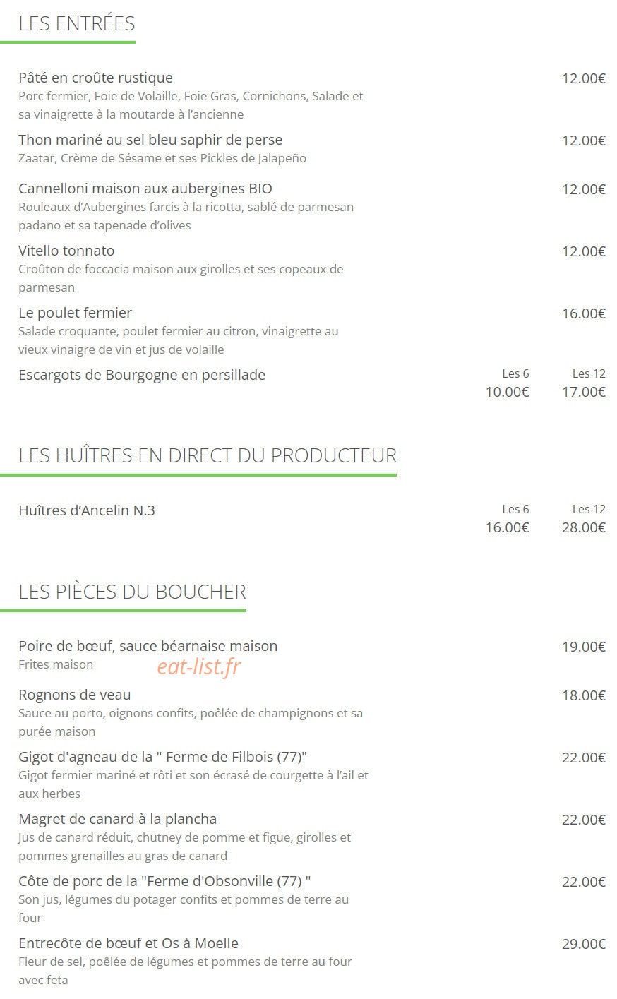 Bistrot des Amis — carte page 1