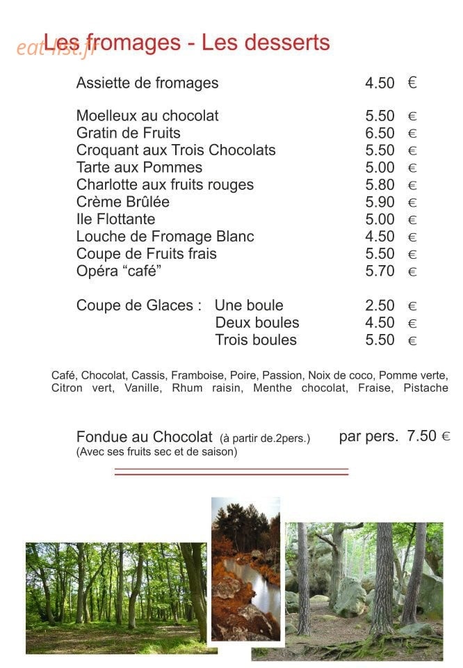 Carte et menu de L auberge de La croix d’Augas à Fontainebleau — Les desserts