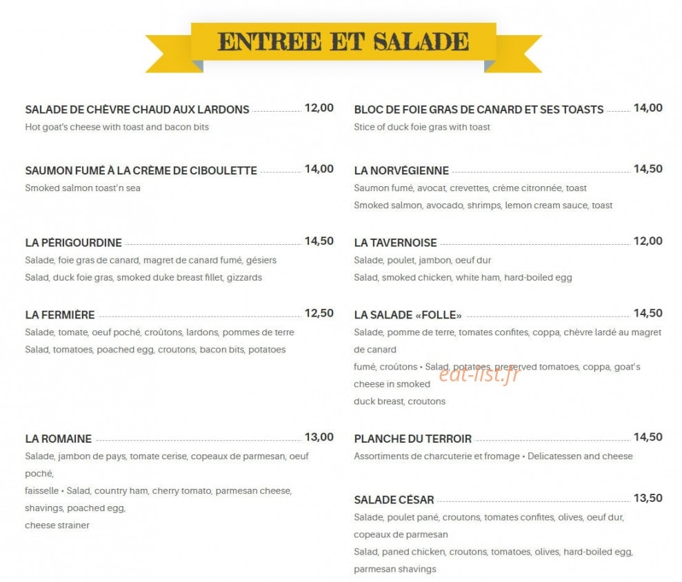 La Taverne — carte page 1
