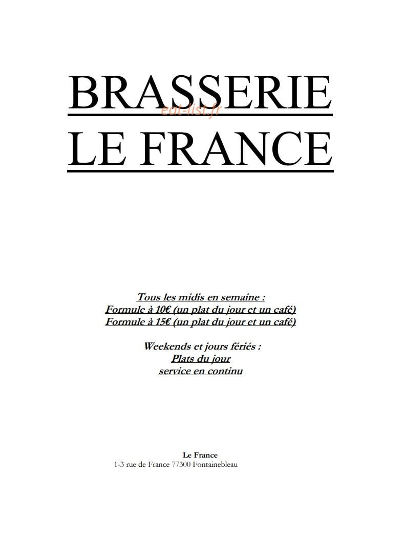 carte et menu Le France à Fontainebleau