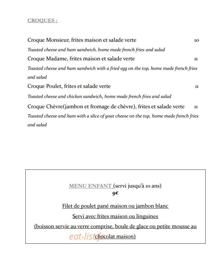 Carte et menu de Le France à Fontainebleau — menu enfant