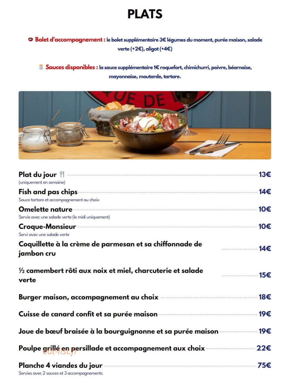 Carte et menu de Le Viand'art à Fontainebleau — Les plats