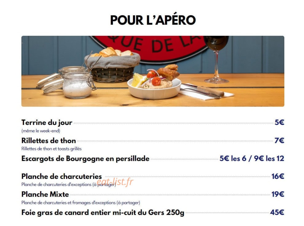 Carte et menu de Le Viand'art à Fontainebleau — Pour l'apéro