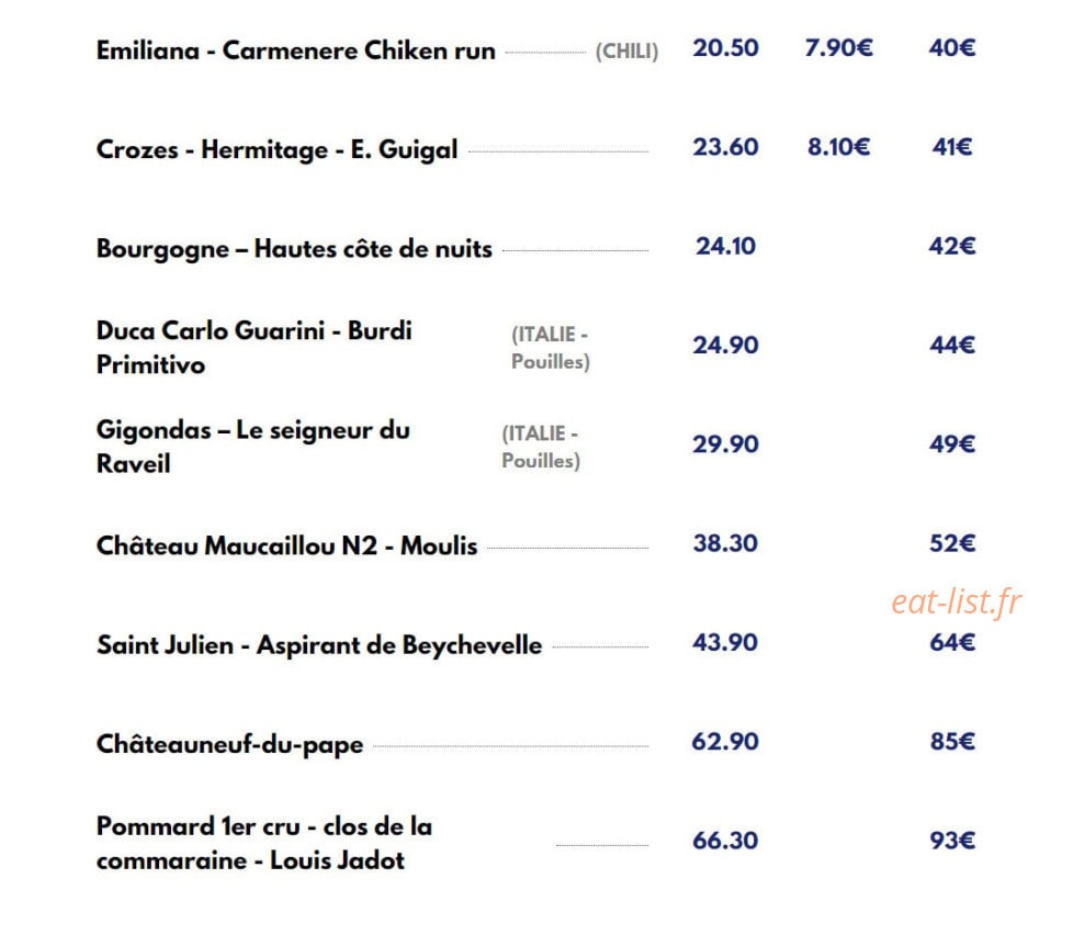 Carte et menu de Le Viand'art à Fontainebleau — Les vins rouges suite