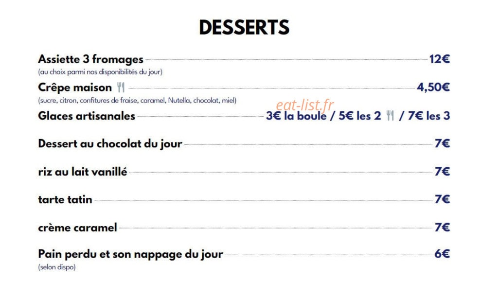 Carte et menu de Le Viand'art à Fontainebleau — Les desserts