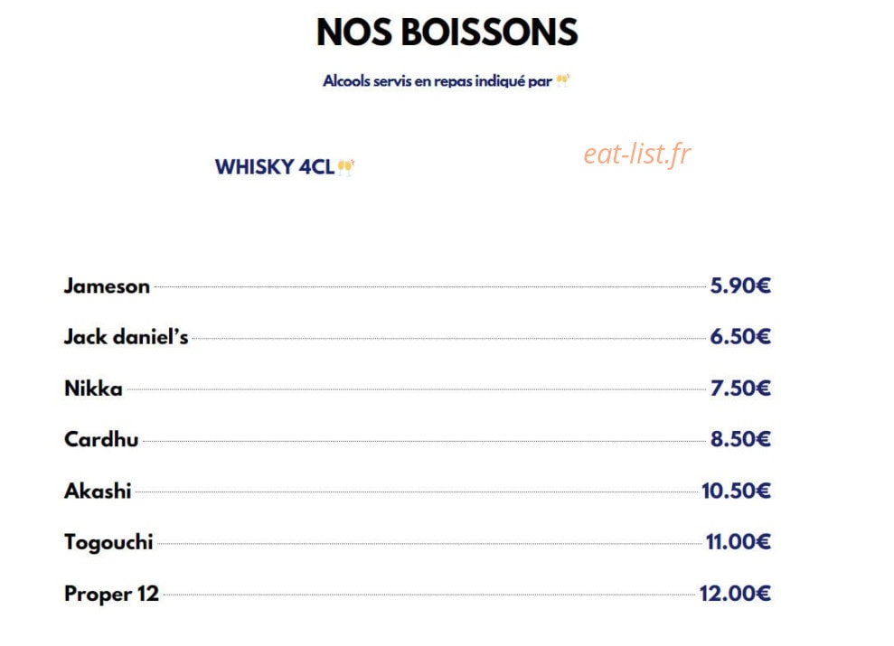 Carte et menu de Le Viand'art à Fontainebleau — Les whiskys