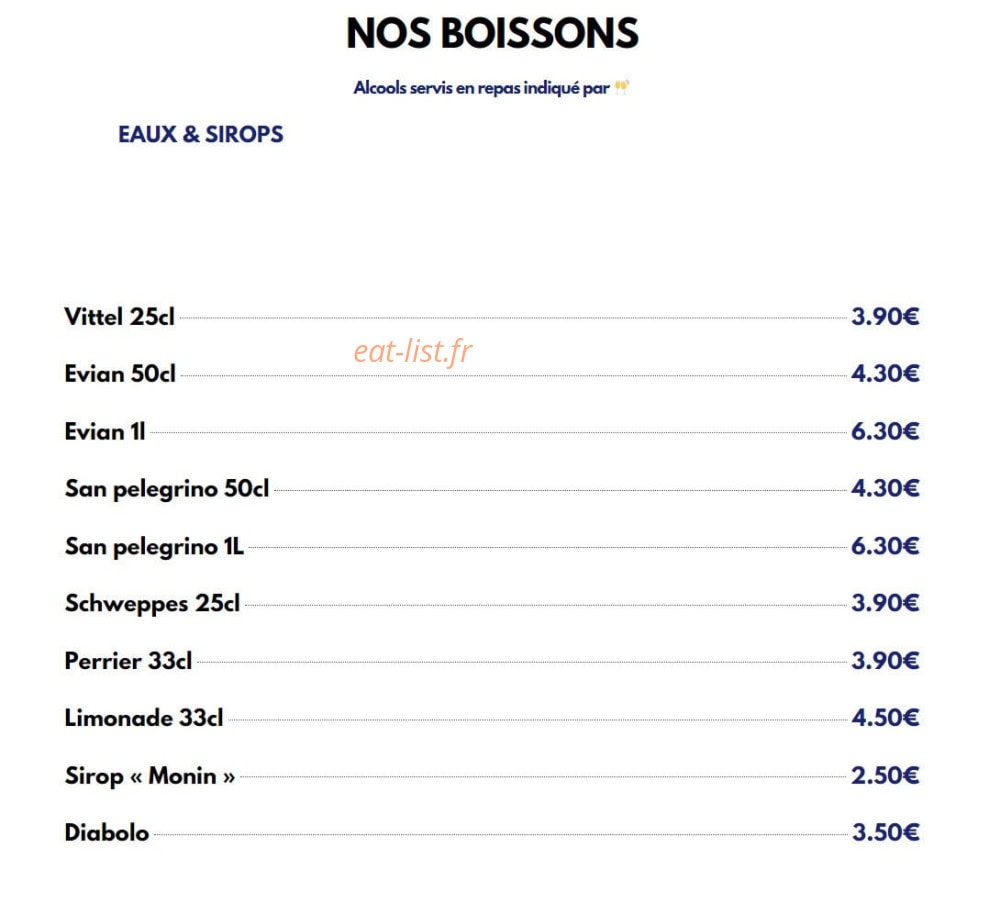 Carte et menu de Le Viand'art à Fontainebleau — Eaux et sirops