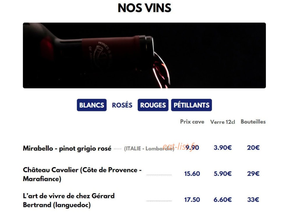 Carte et menu de Le Viand'art à Fontainebleau — Les vins rosés