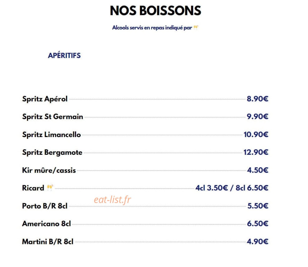 Carte et menu de Le Viand'art à Fontainebleau — Les apéritifs