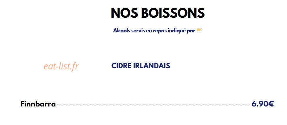 Carte et menu de Le Viand'art à Fontainebleau — Cidre irlandais