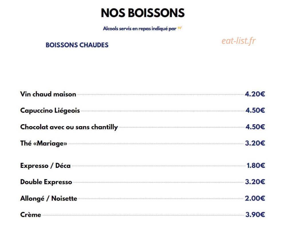 Carte et menu de Le Viand'art à Fontainebleau — Les boisons chaudes