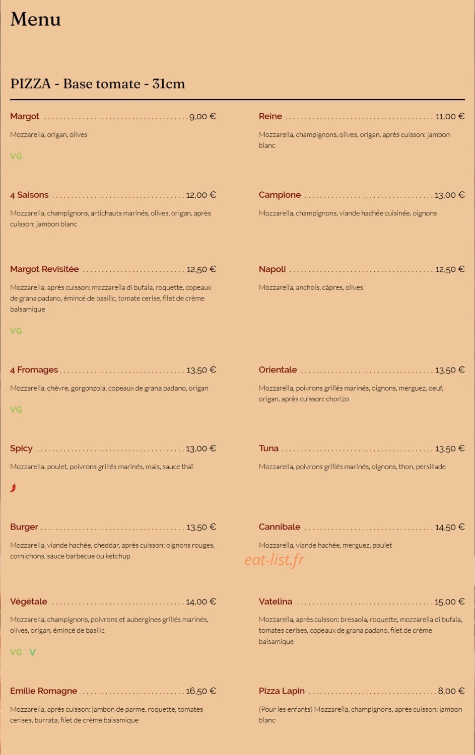 La Pizzaïola — carte page 1