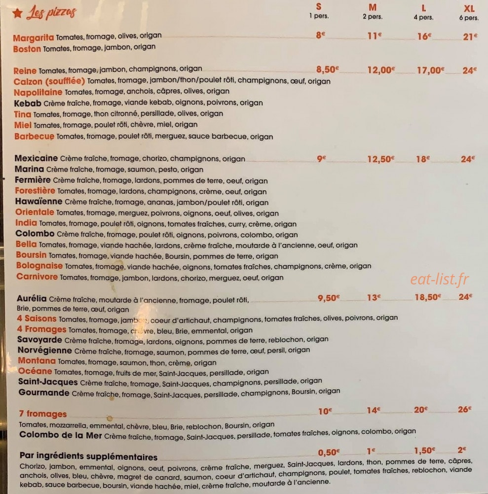 Bella Pizza — carte page 1