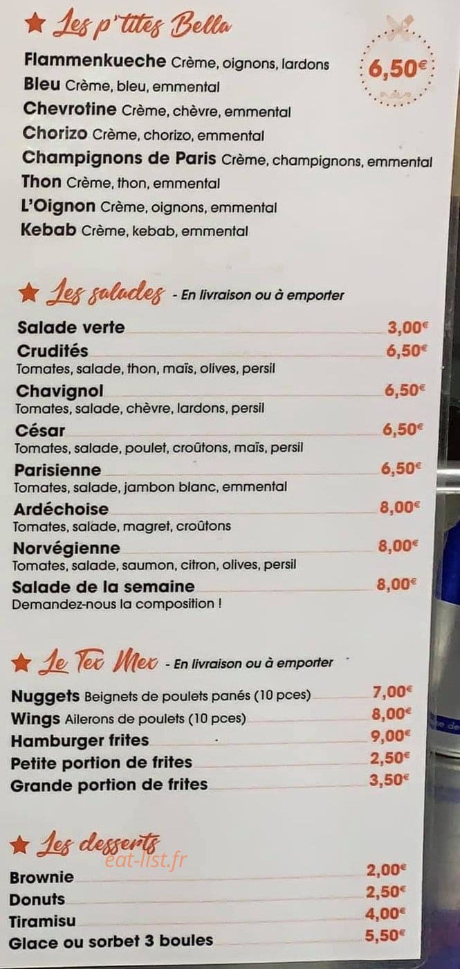 Bella Pizza — carte page 2