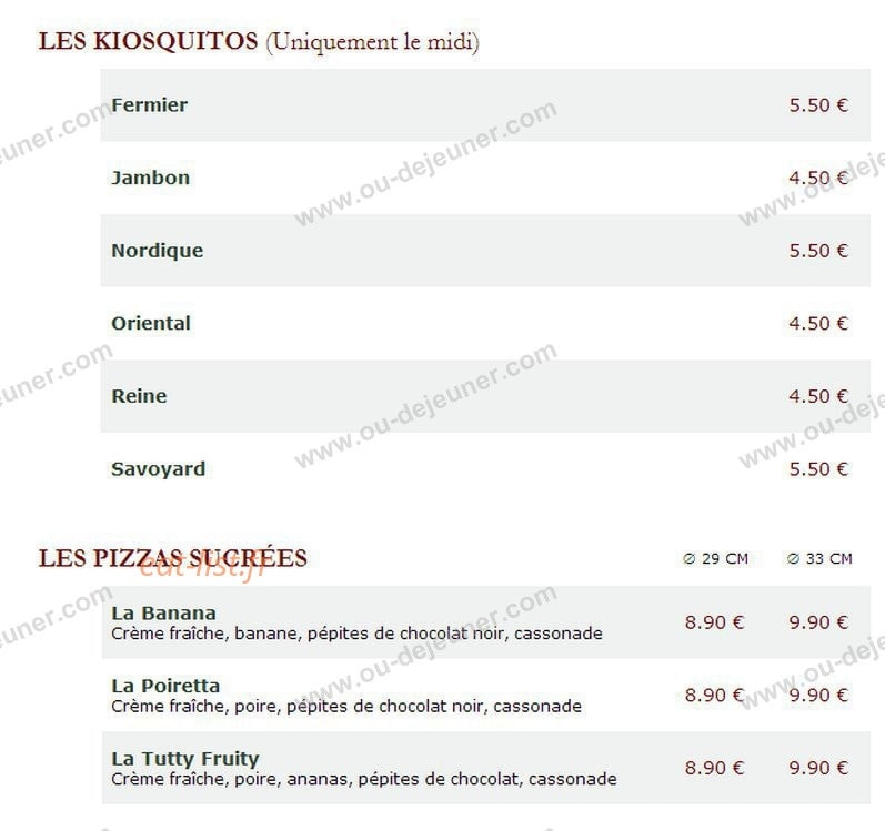 Le Kiosque à Pizzas — carte page 2