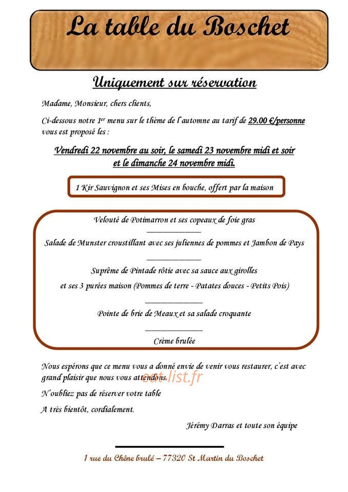 La table du Boschet — carte page 1
