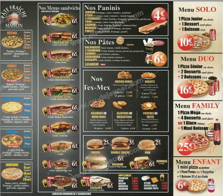 Carte et menu de Family Pizza Sandwich à Ozoir la Ferriere — Les pâtes fraîche maisons, les menus sandwiches, les paninis,..