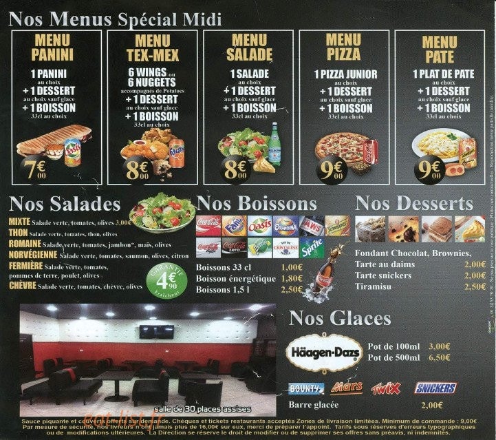 Carte et menu de Family Pizza Sandwich à Ozoir la Ferriere — Les menus spéciales midi: panini, tex mex, salades, pizzas,..