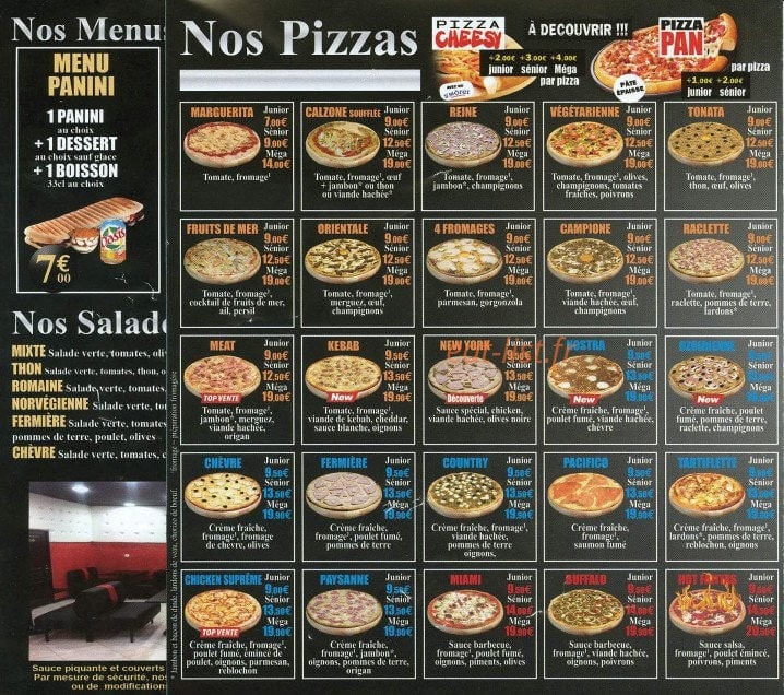 Carte et menu de Family Pizza Sandwich à Ozoir la Ferriere — Les menus, les salades, les pizzas