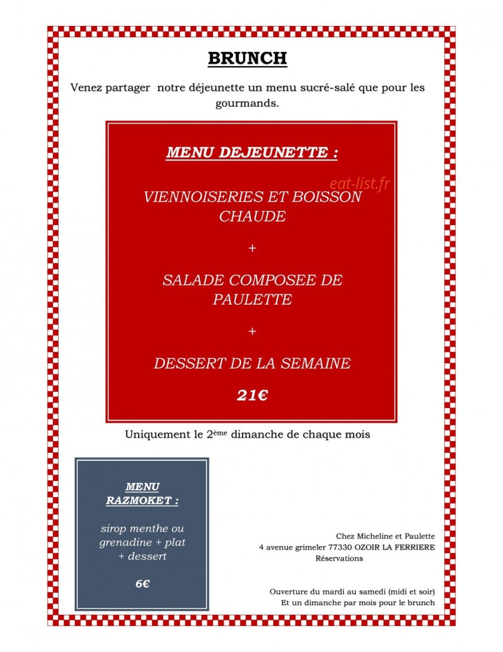 Restaurant Micheline et Paulette — carte page 4