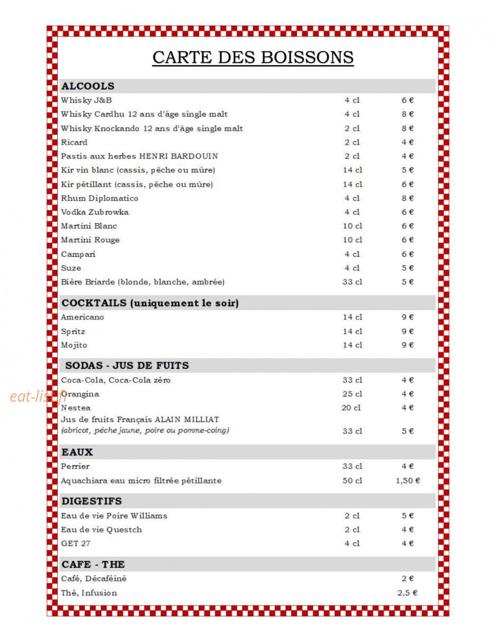 Restaurant Micheline et Paulette — carte page 2