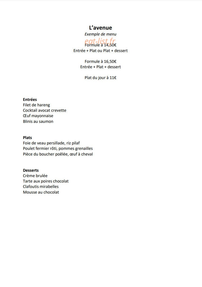 L'avenue Brasserie — carte page 1