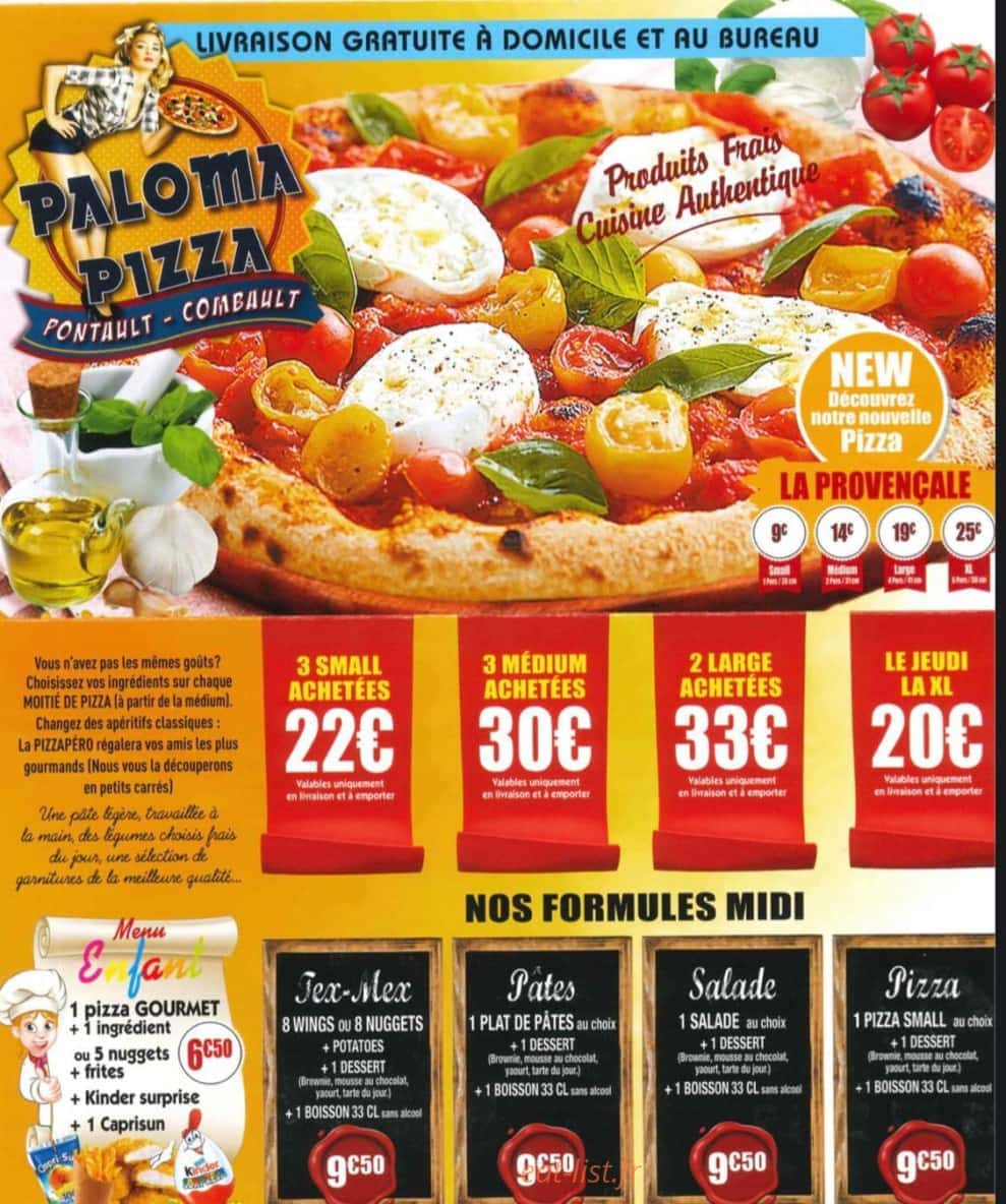Paloma Pizza — carte page 1