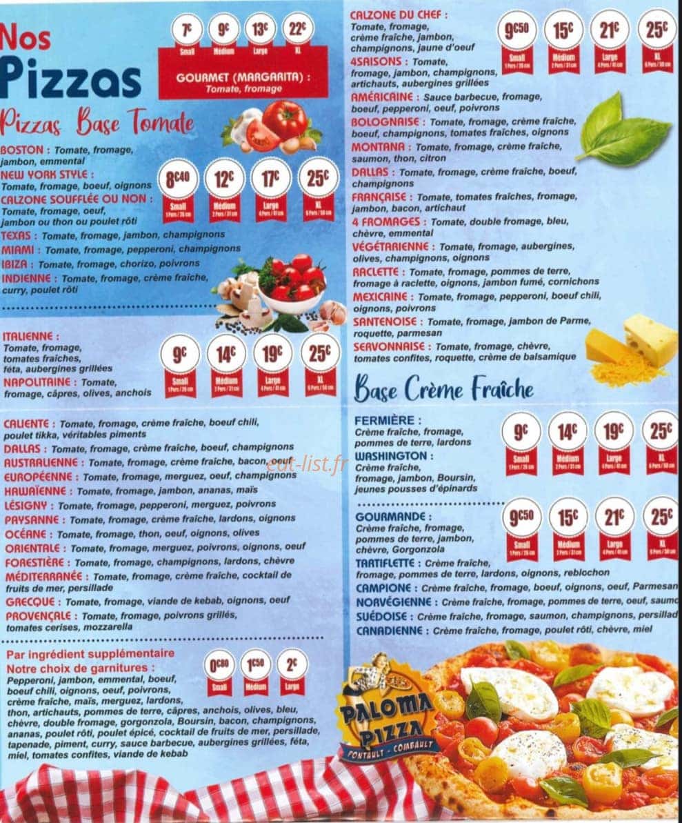 Paloma Pizza — carte page 2