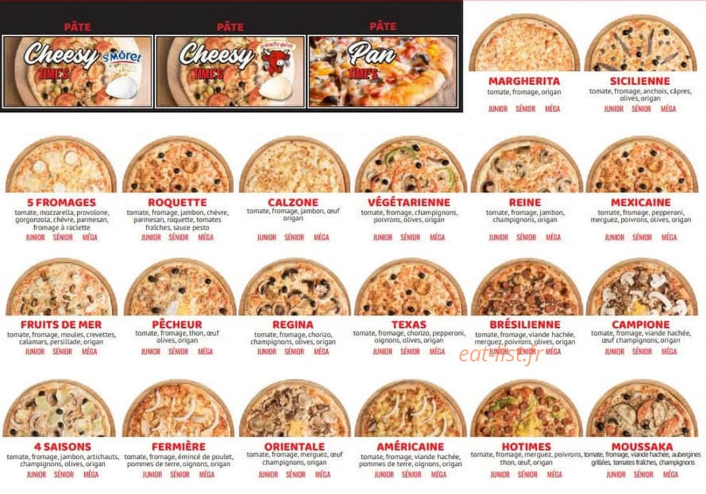 Carte et menu de Pizza Hotimes à Pontault Combault — Menu 1