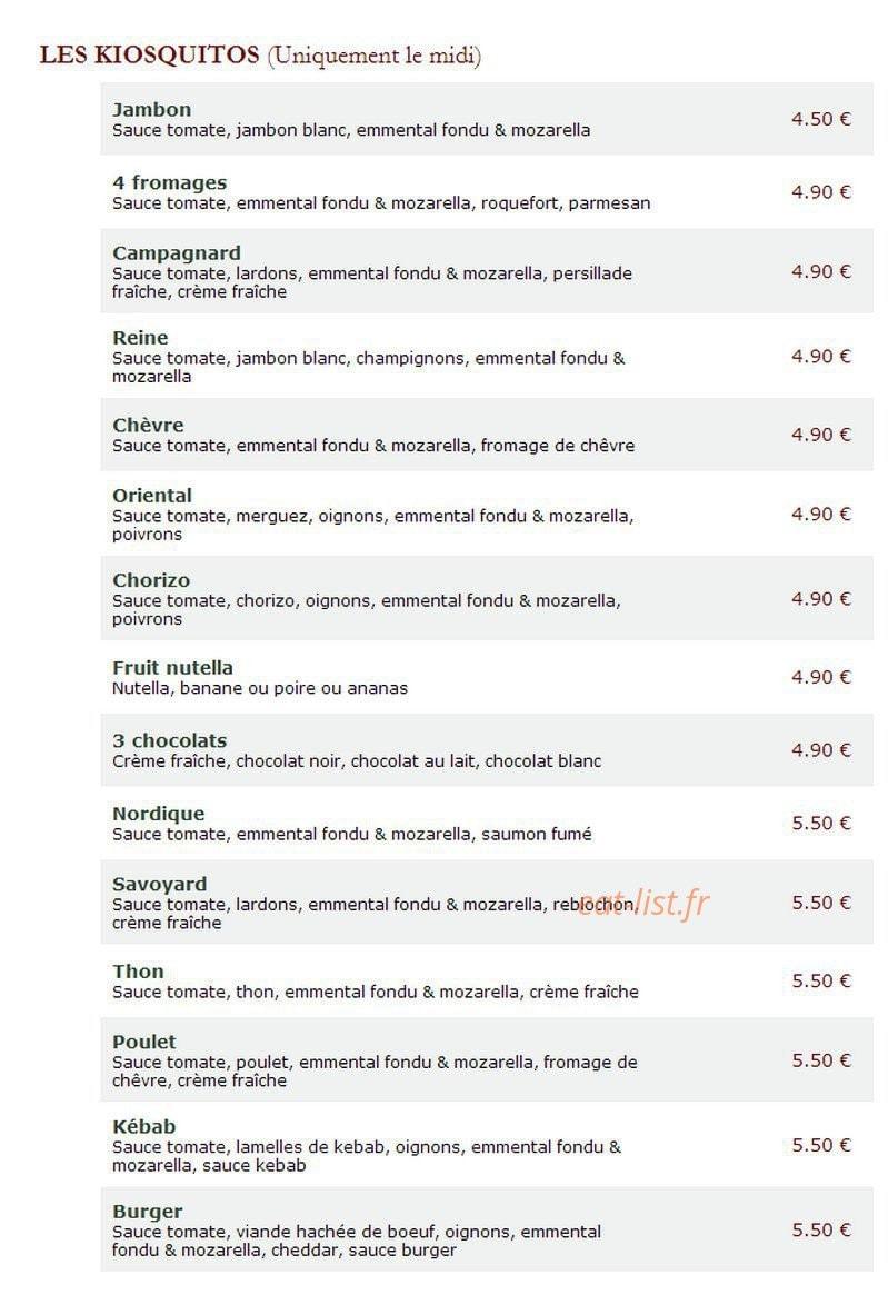 Le Kiosque à Pizzas — carte page 3