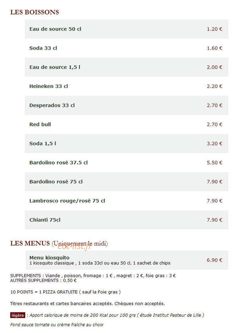 Le Kiosque à Pizzas — carte page 5