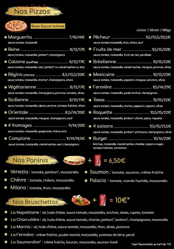 O'Palace Pizza — carte page 2