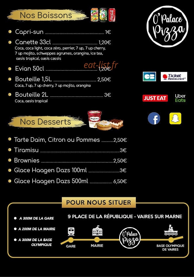 O'Palace Pizza — carte page 4