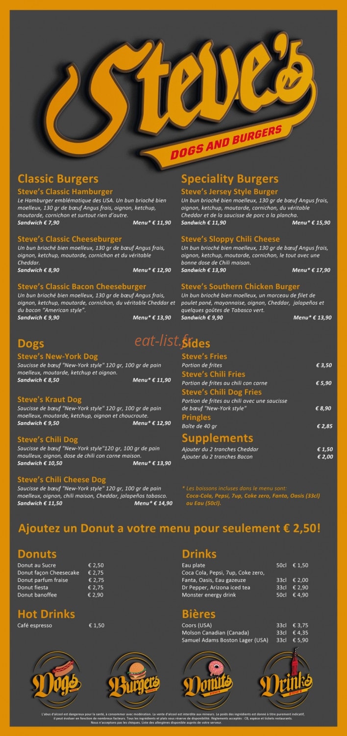 Steve's Dogs and Burgers — carte page 1