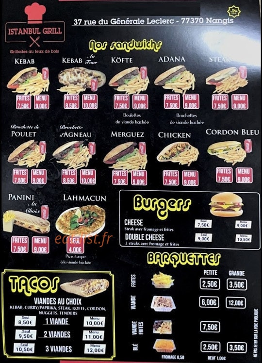Istanbul Grill — carte page 1