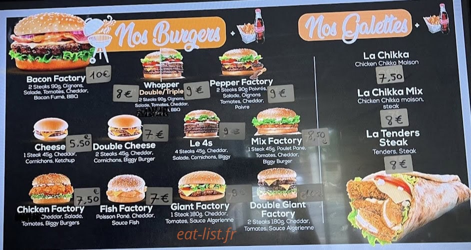 Burger Factory — carte page 2