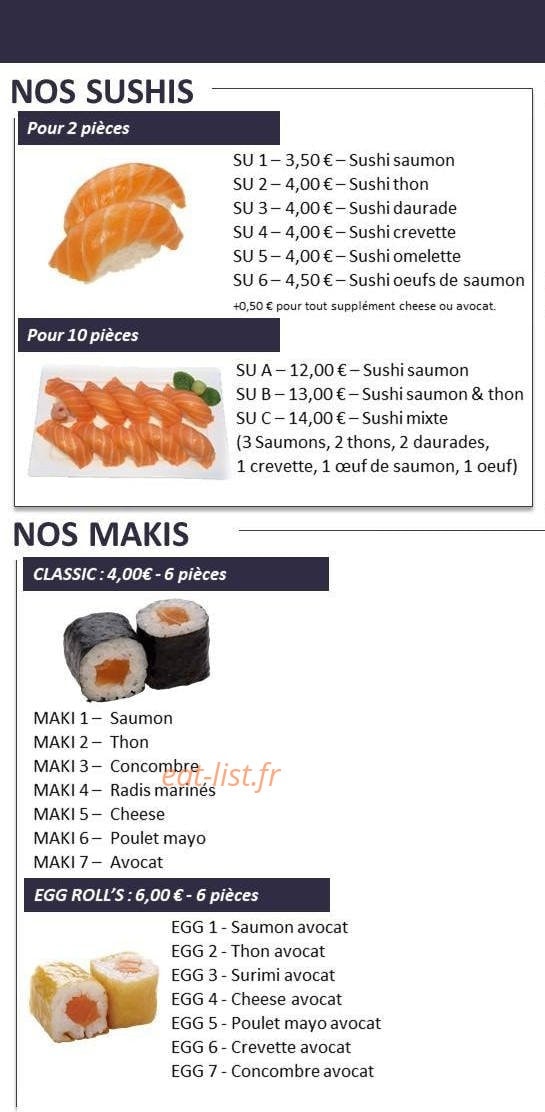 Carte et menu de Lagny Asia à Lagny sur Marne — Les sushis, makis, egg roll