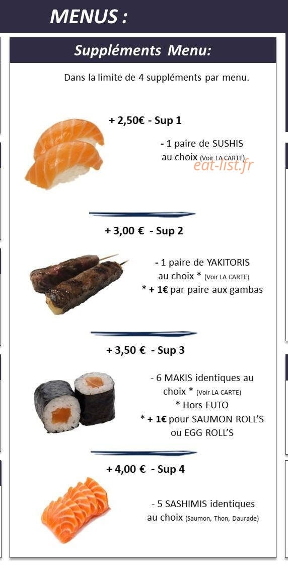 Carte et menu de Lagny Asia à Lagny sur Marne — Les menus supléments