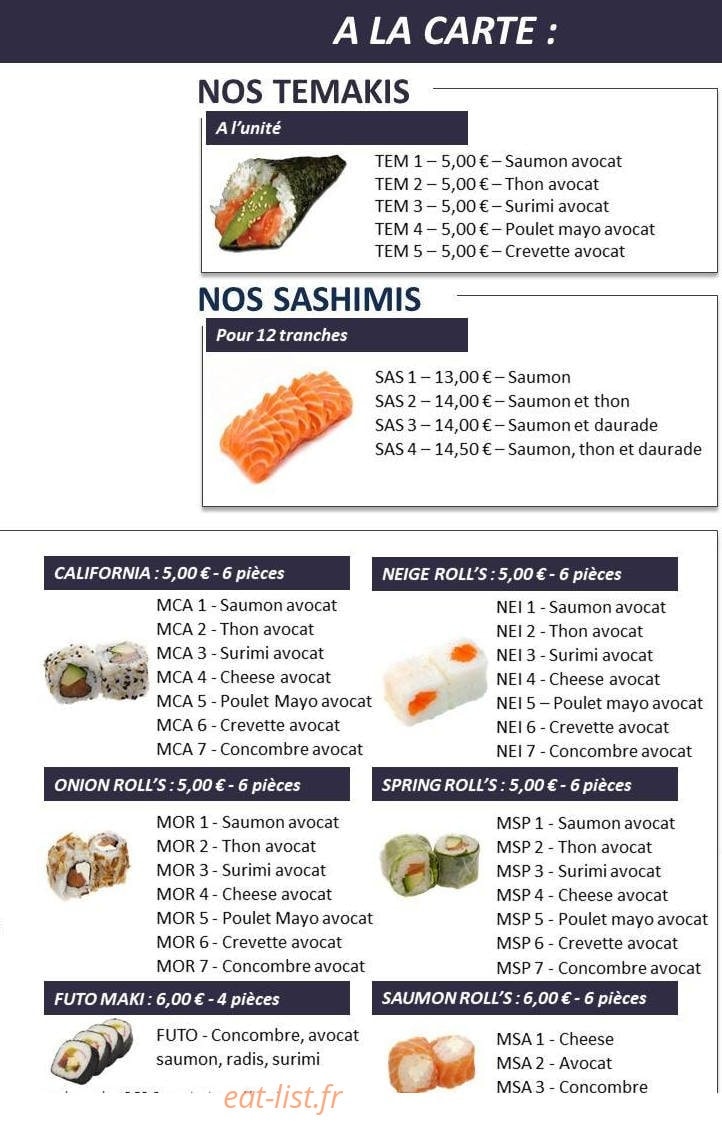 Carte et menu de Lagny Asia à Lagny sur Marne — Les temakis, sashimis, californias,...