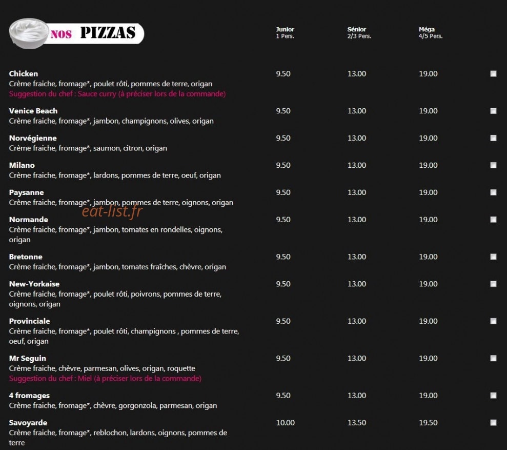 Lagny's Pizza — carte page 2