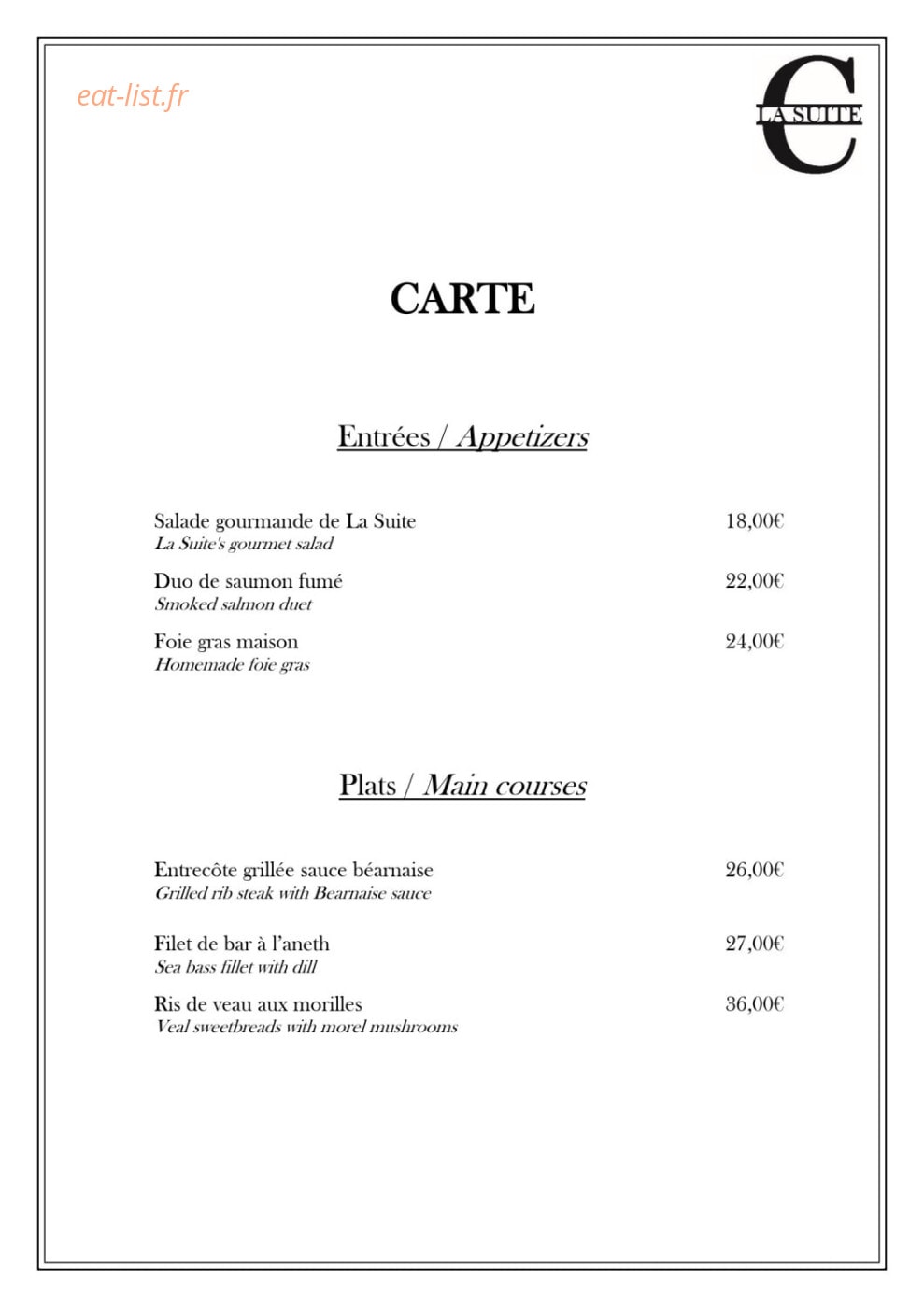 C La Suite — carte page 1