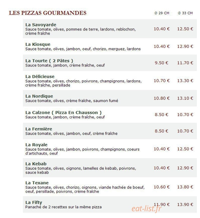 Le Kiosque à Pizzas — carte page 2