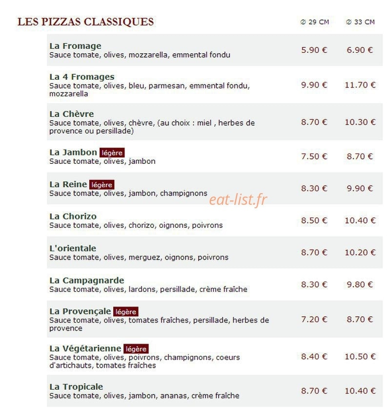 Le Kiosque à Pizzas — carte page 1
