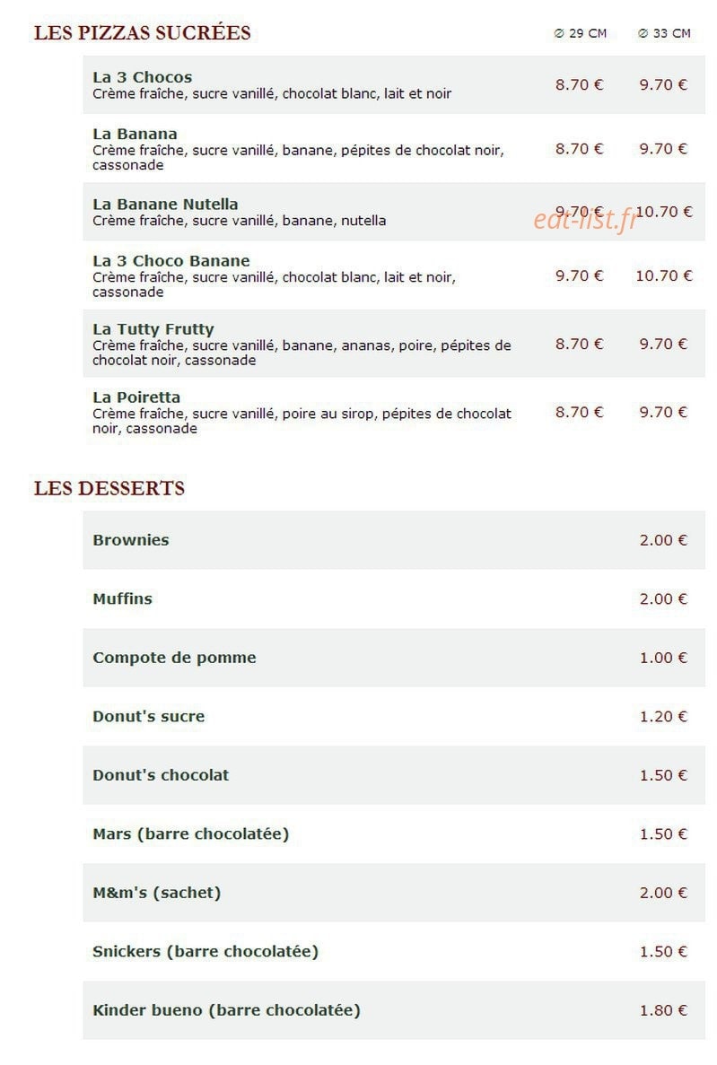 Le Kiosque à Pizzas — carte page 4