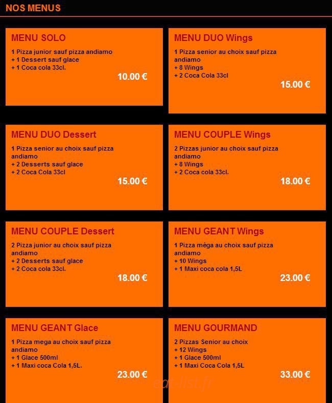 Andiamo Pizza — carte page 1