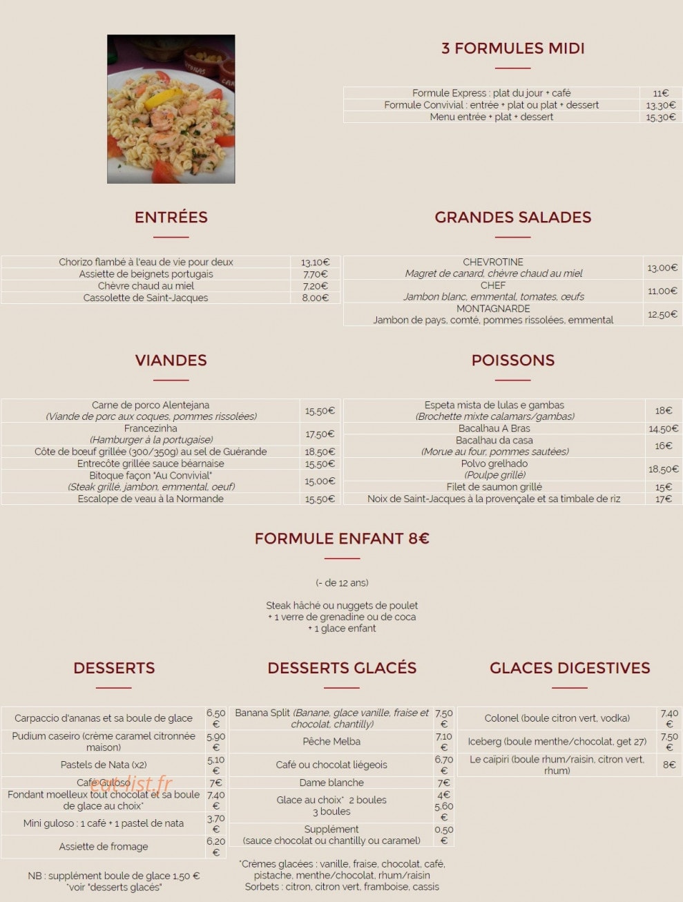 Au Convivial — carte page 1