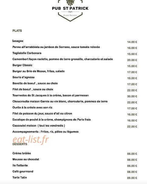 Pub St Patrick — carte page 2